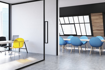 Attic conference room, blue, corner