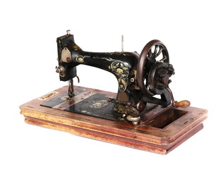 Vintage sewing machine isolated on white, clipping path
