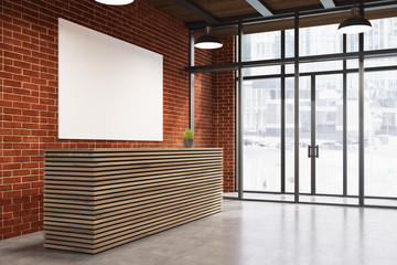 Reception with poster and door