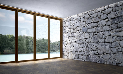 The 3d rendering interior design of Stone wall empty room