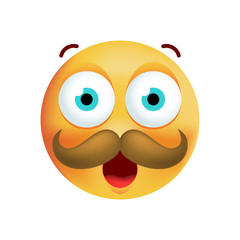 Cute Emoticon With Moustache on White Background. Isolated Vector Illustration 