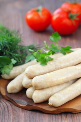 Raw chicken sausages prepared for frying