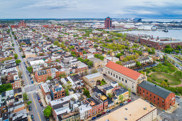 Aerial view of Canton, in Baltimore, Maryland. - obrazy, fototapety, plakaty