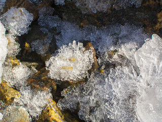 Broken ice and icy crystals