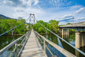 Swinging pedestrian bridge over the James River in Buchanan, Virginia.