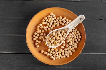 soy beans on wooden table