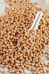soy beans on wooden table