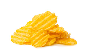 yellow potato chips isolated on white