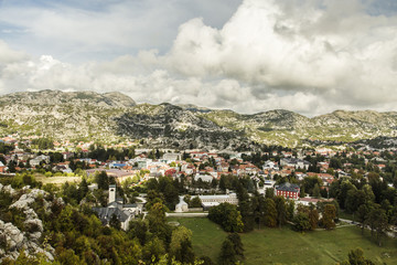 Fototapeta na wymiar Montenegro. Panorama of the town of Cetinje.