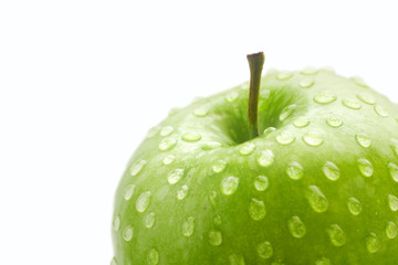 Green juicy shiny apple on white background, isolated, high quality photo