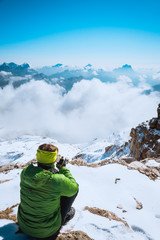 hiking woman having rest in mountains