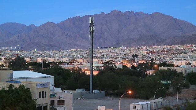 View of the evening city of Aqaba in Hashemite Kingdom of Jordan