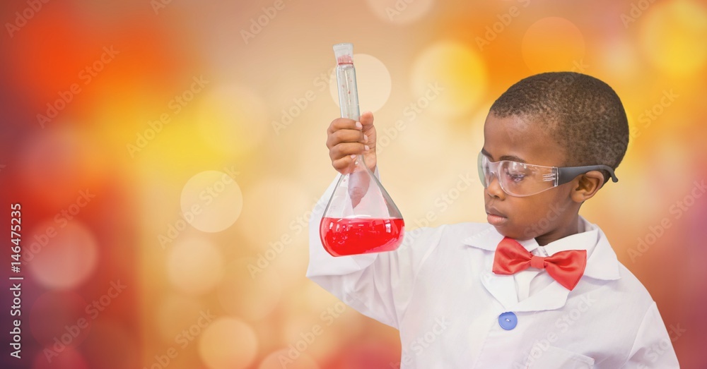 Poster scientist analyzing solution against bokeh