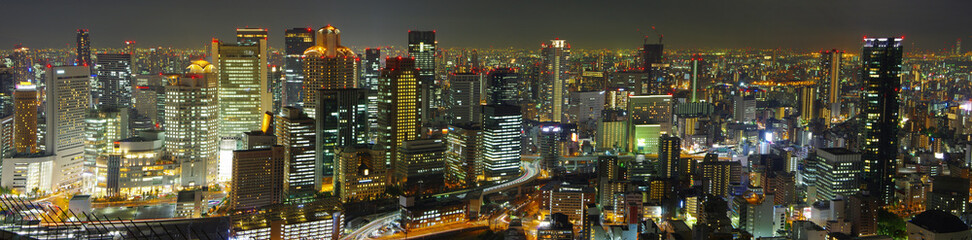 Beautiful Panoramic view of Osaka, Japan at night