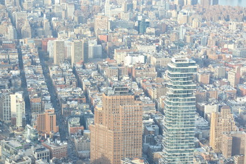 Fototapeta premium View at New York Downtown skyscrapers from One World Trade Center