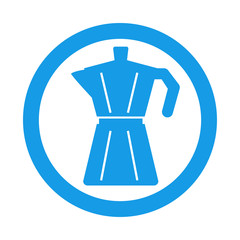 Icono plano cafetera en circulo color azul