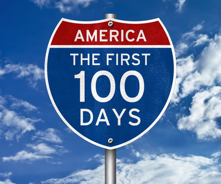 The first 100 days - road sign