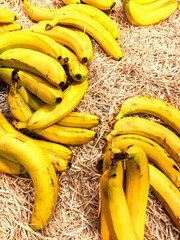 Pile of fresh organic yellow bananas on a market close up © nataliazakharova