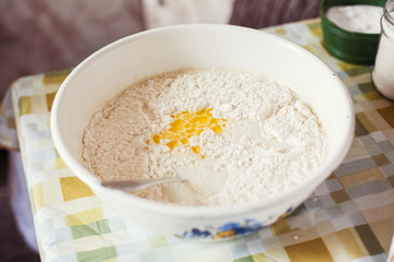 Preparing batter for pancakes