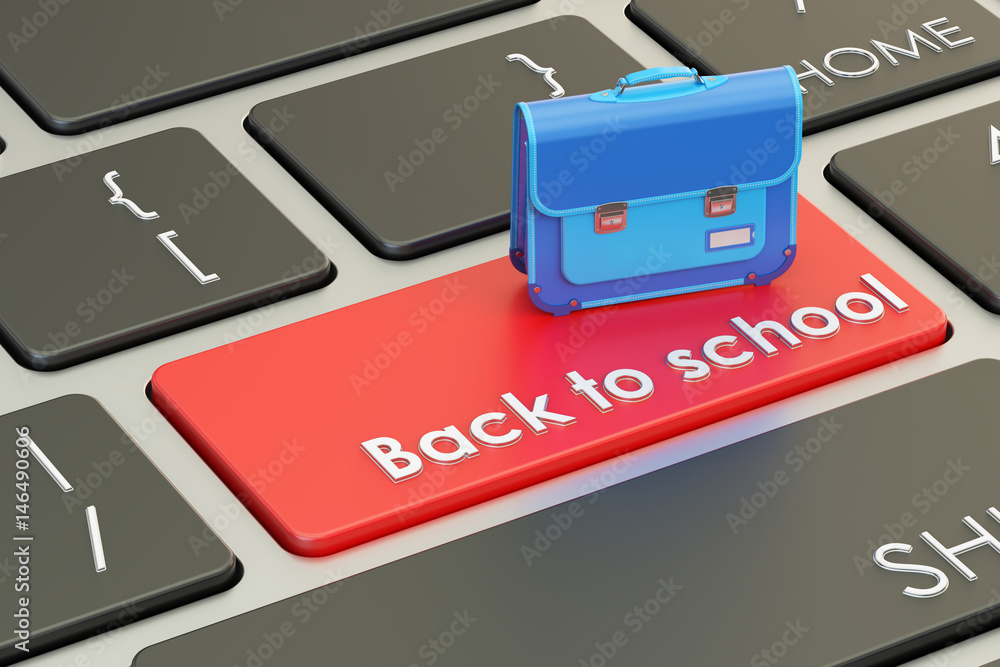 Poster back to school concept on keyboard button, 3d rendering