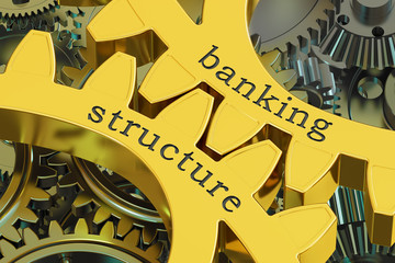 Banking Structure concept on the gearwheels, 3D rendering