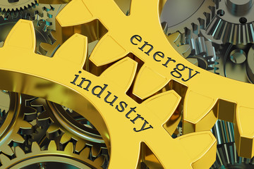 Energy Industry concept on the gears, 3D rendering