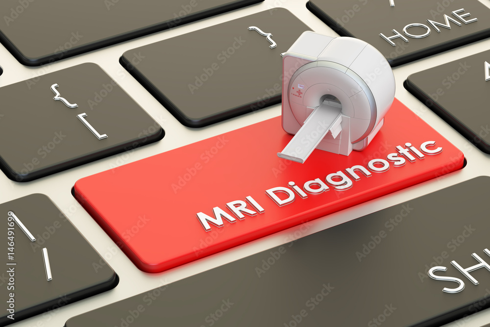 Poster mri diagnostic concept on keyboard button, 3d rendering
