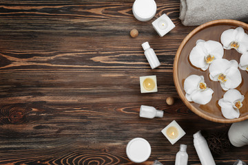 Beautiful spa composition on wooden background