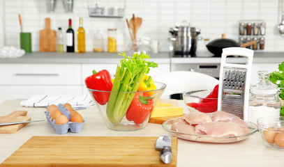 Fresh ingredients for cooking on table