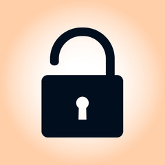 Unlock icon. Flat design style. Access to the user.