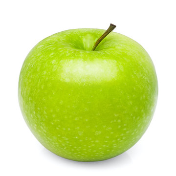 Green juicy shiny apple on white background, isolated, high quality photo with clipping path