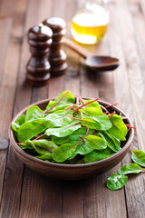 Fresh mangold leaves, swiss chard or leaf beet