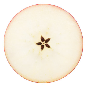 the cut apple in half, in the middle a seed, separately on a white background, clipping path