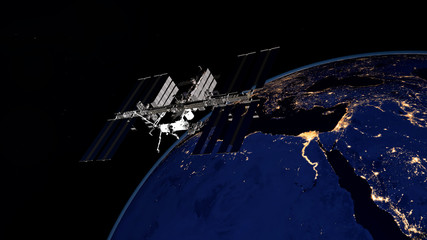 Extremely detailed and realistic high resolution 3D image of ISS - International Space Station orbiting Earth. Shot from space. Elements of this image are furnished by Nasa.