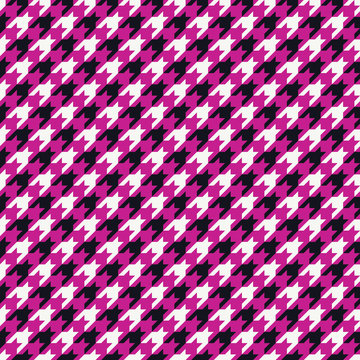 Seamless black magenta pink and white classic checked houndstooth textile pattern vector