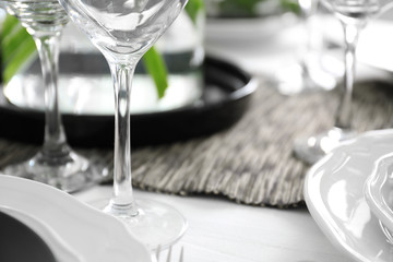 Wineglass on table, closeup