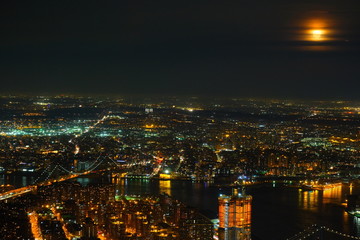 Amazing moon light over Brooklyn and Manhattan Bridges