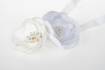 Beautiful handmade satin fabric flowers, decoration for weddings and similar special events