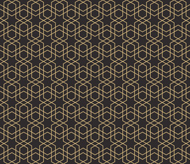 Seamless antique palette black and gold vintage hexagonal stars and zigzag outline pattern vector
