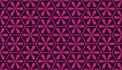 Seamless black and magenta pink asian hexagonal floral pattern vector