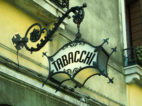 old ornate deco italian tobacconist sign tabacchi = tobacco