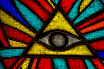 Eye of Providence. Masonic symbol. All seeing eye inside triangle pyramid. New World Order. Sacred...