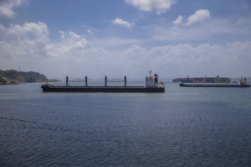 Boats awaiting Panama Canal entry on Lake Gatun