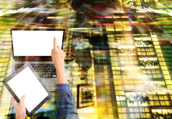 Businessman using laptop for architectural project