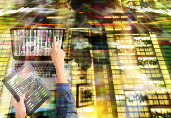 Businessman using laptop for architectural project