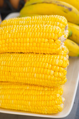 Fresh corn on cobs closeup