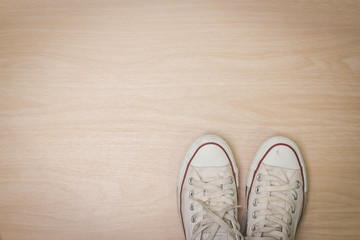 Top view Old vintage sneakers