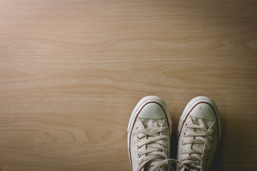 Top view Old vintage sneakers