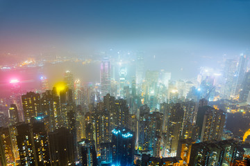 Fototapeta premium Hong kong city skyline at victoria peak view at night.