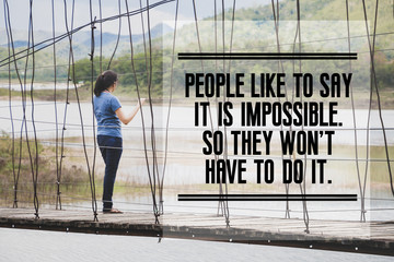 Inspirational quote on woman and landscape background with vintage filter